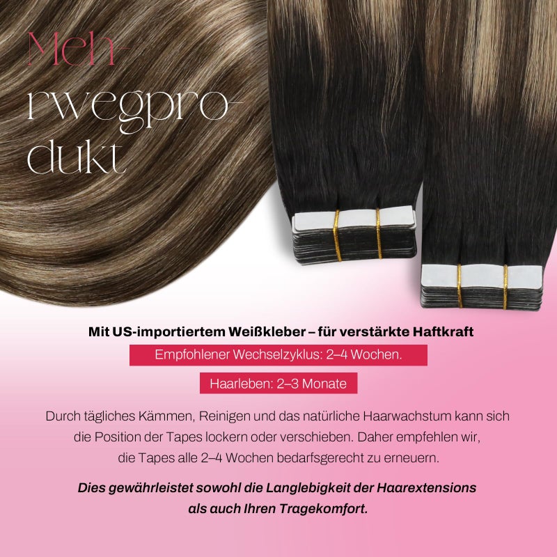 Moresoo Brown Tape in Human Hair Extensions Balayage Straight Short Hair Black to Brown Mixed Blonde Hair Extensions Tape in Real Human Hair Invisible Tape ins Extensions #1B/4/14 20Pcs 50G 16 Inch - Image 3